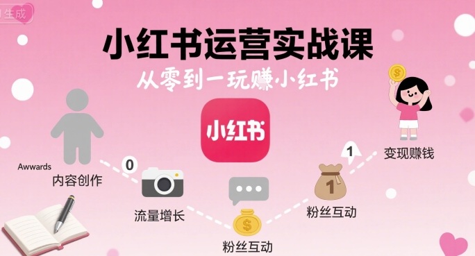 小红书运营实战课，从零到一玩賺小红书网赚项目-副业赚钱-互联网创业-资源整合百读客
