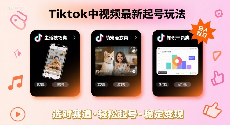 Tiktok中视频最新起号玩法,想要日入百刀,做好这几个赛道就可以了网赚项目-副业赚钱-互联网创业-资源整合百读客