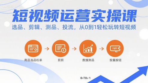 短视频运营实操课，选品、剪辑、测品、投流，从0到1轻松玩转短视频网赚项目-副业赚钱-互联网创业-资源整合百读客