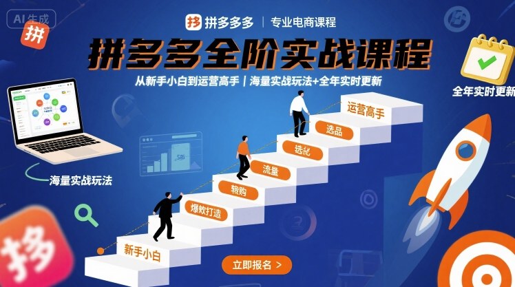 拼多多全阶实战课程，从新手小白到运营高手，海量实战玩法+全年实时更新【2025年9月更新】网赚项目-副业赚钱-互联网创业-资源整合百读客