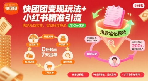 快团团变现玩法+小红书精准引流技巧,助你真正落地私域卖货,实现持续挣米网赚项目-副业赚钱-互联网创业-资源整合百读客