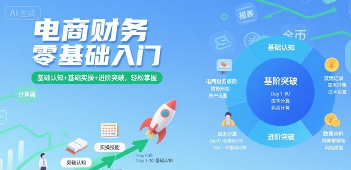 电商财务零基础入门，基础认知+基础实操+进阶突破，轻松掌握网赚项目-副业赚钱-互联网创业-资源整合百读客