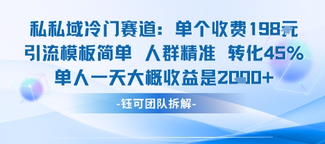 私域冷门赛道单个收费198米引流模板简单人群精准 45%的转化率单人一天大概收益多张网赚项目-副业赚钱-互联网创业-资源整合百读客