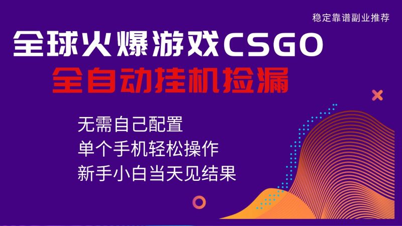 火爆游戏CSGO全自动捡漏，独家最新玩法，单个手机可操作，新手小白日入500+网赚项目-副业赚钱-互联网创业-资源整合百读客