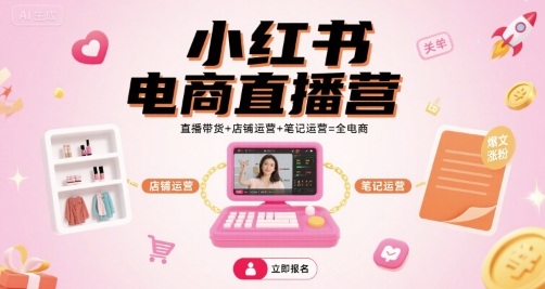 小红书电商直播营,直播带货+店铺运营+笔记运营=全电商网赚项目-副业赚钱-互联网创业-资源整合百读客