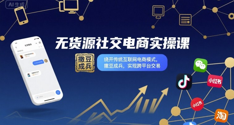 无货源社交电商实操课,绕开传统互联网电商模式,撒豆成兵,实现跨平台交易网赚项目-副业赚钱-互联网创业-资源整合百读客