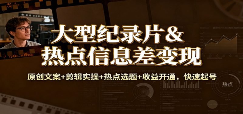 大型纪录片&热点信息差变现:原创文案+剪辑实操+热点选题+收益开通,快速起号网赚项目-副业赚钱-互联网创业-资源整合百读客