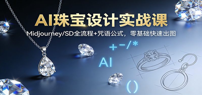 AI珠宝设计实战课：Midjourney/SD全流程+咒语公式，零基础快速出图网赚项目-副业赚钱-互联网创业-资源整合百读客