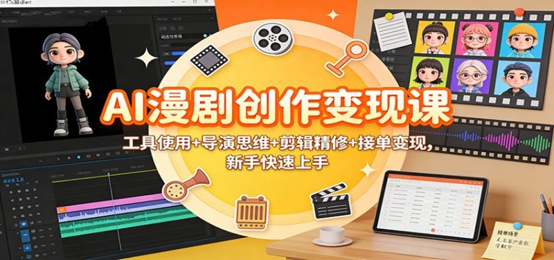 AI漫剧创作变现课：工具使用+导演思维+剪辑精修+接单变现，新手快速上手网赚项目-副业赚钱-互联网创业-资源整合百读客