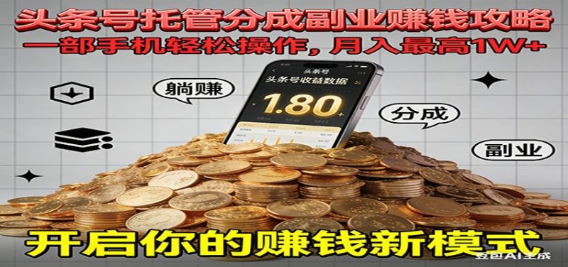 全程托管今日头条,一部手机就可以开干,最高躺赚1W+网赚项目-副业赚钱-互联网创业-资源整合百读客