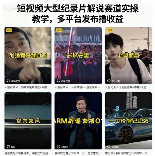 短视频大型纪录片解说赛道实操教学，多平台发布撸收益网赚项目-副业赚钱-互联网创业-资源整合百读客