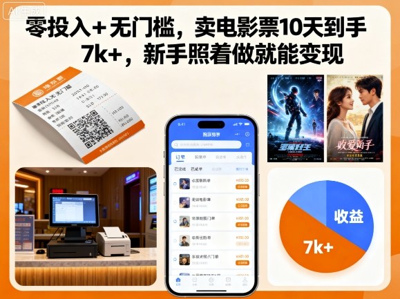 零投入+无门槛,卖电影票10天到手7k+,新手照着做就能变现网赚项目-副业赚钱-互联网创业-资源整合百读客