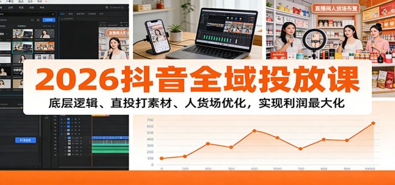 2026抖音全域投放课:底层逻辑、直投打素材、人货场优化,实现利润最大化网赚项目-副业赚钱-互联网创业-资源整合百读客