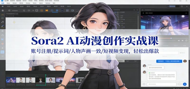Sora2 AI动漫创作实战课：账号注册/提示词/人物声画一致/短视频变现，轻松出爆款网赚项目-副业赚钱-互联网创业-资源整合百读客