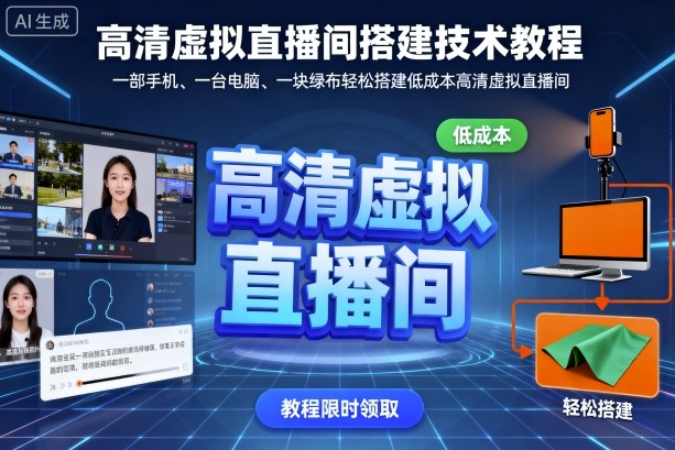 高清虚拟直播间搭建技术教程，一部手机、一台电脑、一块绿布轻松搭建低成本高清虚拟直播间网赚项目-副业赚钱-互联网创业-资源整合百读客