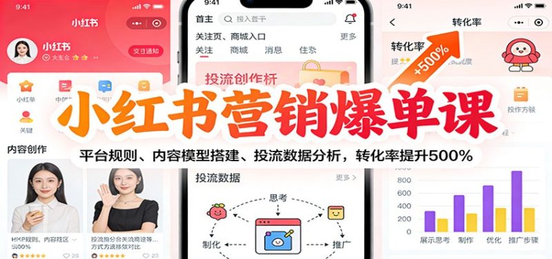 小红书营销爆单课:平台规则、内容模型搭建、投流数据分析,转化率提升500%网赚项目-副业赚钱-互联网创业-资源整合百读客