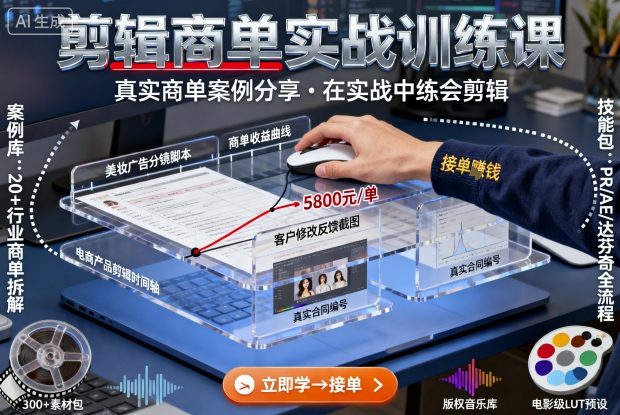 剪辑商单实战训练课,真实商单案例分享,在实战中练会剪辑网赚项目-副业赚钱-互联网创业-资源整合百读客