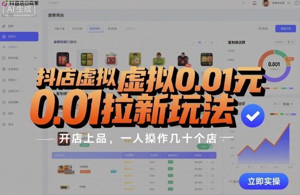 抖店虚拟0.01元拉新玩法,复制做店群,开店上品,一人操作几十个店网赚项目-副业赚钱-互联网创业-资源整合百读客