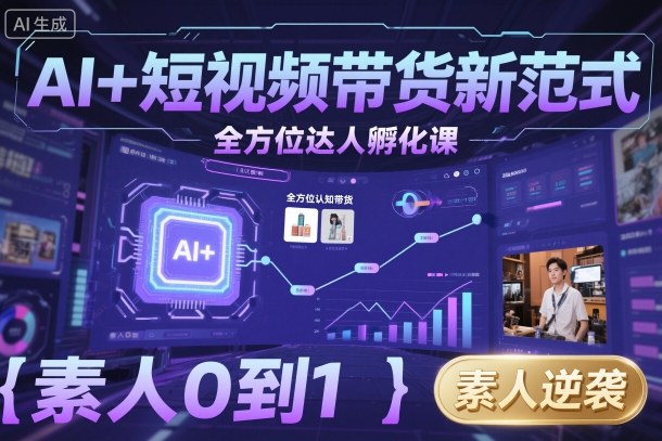 AI+短视频带货新范式全方位达人孵化课，素人也可以从0到1，全方位认知短视频带货网赚项目-副业赚钱-互联网创业-资源整合百读客