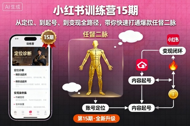 小红书训练营15期,从定位、到起号、到变现全路径,带你快速打通爆款任督二脉网赚项目-副业赚钱-互联网创业-资源整合百读客