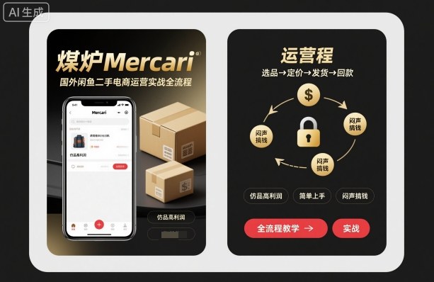 煤炉Mercari国外闲鱼二手电商运营实战全流程,仿品高利润,简单上手,闷声搞钱网赚项目-副业赚钱-互联网创业-资源整合百读客