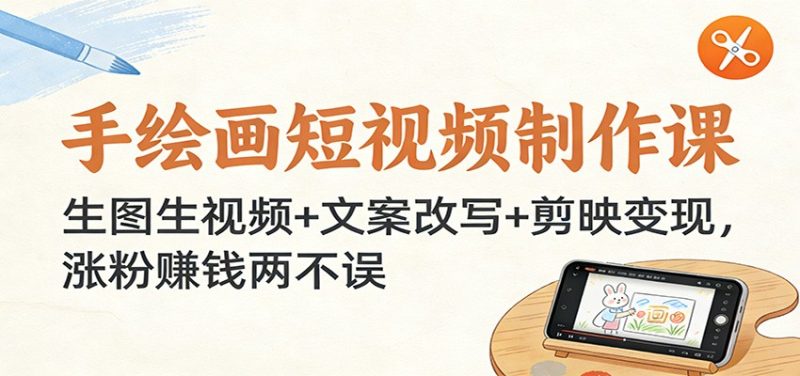 手绘画短视频制作课：生图生视频+文案改写+剪映变现，涨粉赚钱两不误网赚项目-副业赚钱-互联网创业-资源整合百读客