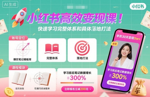 小红书高效变现课,快速学习小红书完整体系和具体落地打法网赚项目-副业赚钱-互联网创业-资源整合百读客