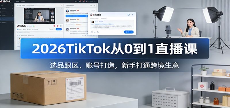 2026TikTok从0到1直播课:选品跟区、账号打造,新手打通跨境生意网赚项目-副业赚钱-互联网创业-资源整合百读客