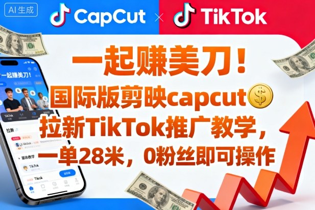 一起賺美刀！国际版剪映capcut拉新TikTok推广教学，一单28米，0粉丝即可操作（附推广入口和教学）网赚项目-副业赚钱-互联网创业-资源整合百读客