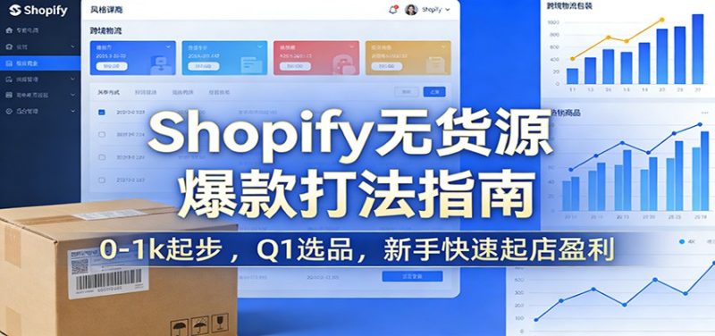 Shopify无货源爆款掘金课：0-1k起步 ，Q1选品，新手快速起店盈利网赚项目-副业赚钱-互联网创业-资源整合百读客