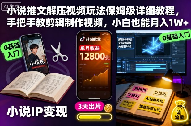 小说推文解压视频玩法保姆级详细教程,手把手教剪辑制作视频,小白也能月入1W+网赚项目-副业赚钱-互联网创业-资源整合百读客
