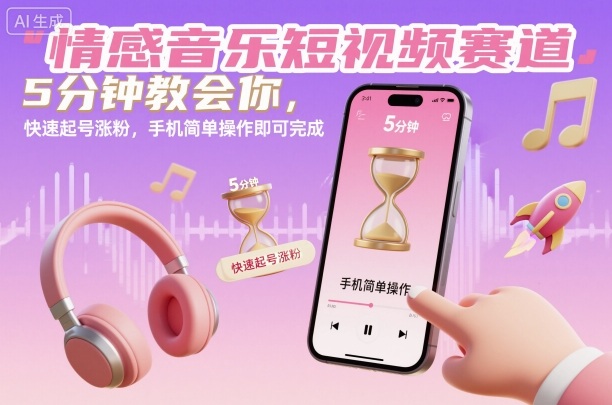 情感音乐短视频赛道,5分钟教会你,快速起号涨粉,手机简单操作即可完成网赚项目-副业赚钱-互联网创业-资源整合百读客