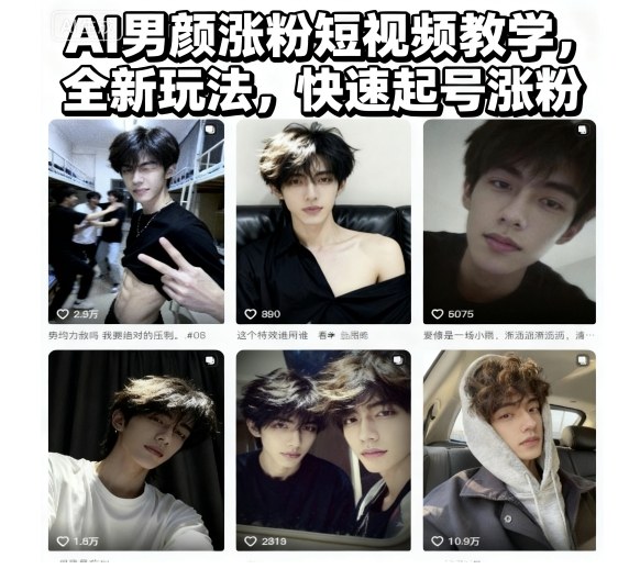 AI男颜涨粉短视频教学,全新玩法,快速起号涨粉网赚项目-副业赚钱-互联网创业-资源整合百读客