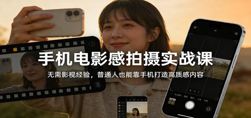 手机电影感拍摄实战课:无需影视经验,普通人也能靠手机打造高质感内容网赚项目-副业赚钱-互联网创业-资源整合百读客