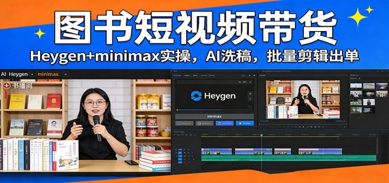 图书短视频带货:Heygen+minimax实操,AI洗稿 ,批量剪辑出单网赚项目-副业赚钱-互联网创业-资源整合百读客