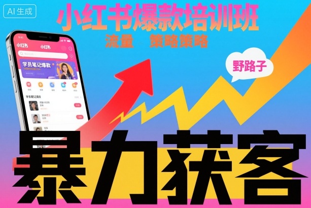 小红书爆款培训班,小红书获客野路子流量打法,暴力持续获客网赚项目-副业赚钱-互联网创业-资源整合百读客