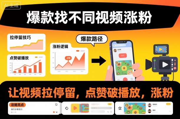 爆款找不同视频涨粉,让视频拉停留,实现点赞,破播放,涨粉网赚项目-副业赚钱-互联网创业-资源整合百读客