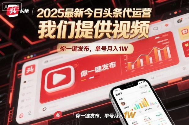 2025最新今日头条代运营，我们提供视频，你一键发布，单号月入1W网赚项目-副业赚钱-互联网创业-资源整合百读客