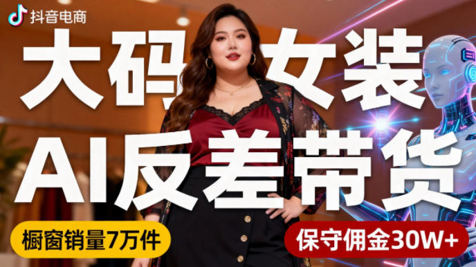 抖音小众赛道,大码女装AI反差带货,不用直播,每天6条作品,橱窗卖7万件,保守佣金30W+网赚项目-副业赚钱-互联网创业-资源整合百读客