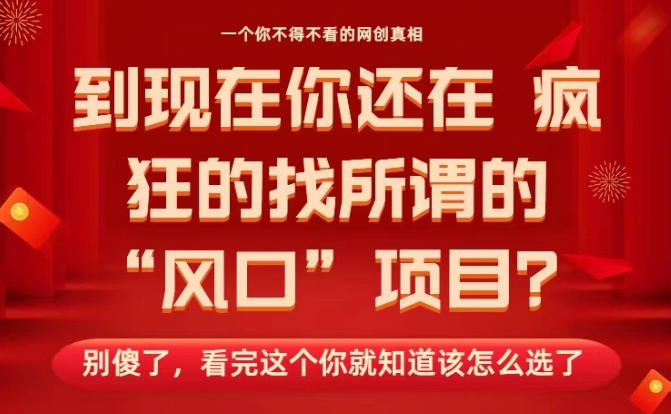 马上26年了，你还在找所谓的风口项目？别傻了，看完这个你全都懂了！网赚项目-副业赚钱-互联网创业-资源整合百读客