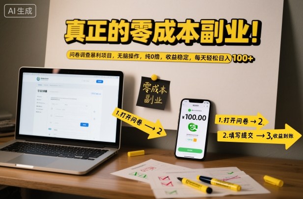 真正的零成本副业!问卷调查暴利项目,无脑操作,纯0撸,收益稳定,每天轻松日入100+网赚项目-副业赚钱-互联网创业-资源整合百读客