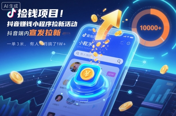 捡钱项目！抖音賺钱小程序拉新活动，抖音端内宣发拉新，一单3米，有人半个月搞了1W+网赚项目-副业赚钱-互联网创业-资源整合百读客