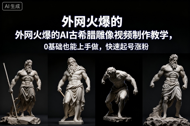 外网火爆的AI古希腊雕像视频制作教学，0基础也能上手做，快速起号涨粉网赚项目-副业赚钱-互联网创业-资源整合百读客
