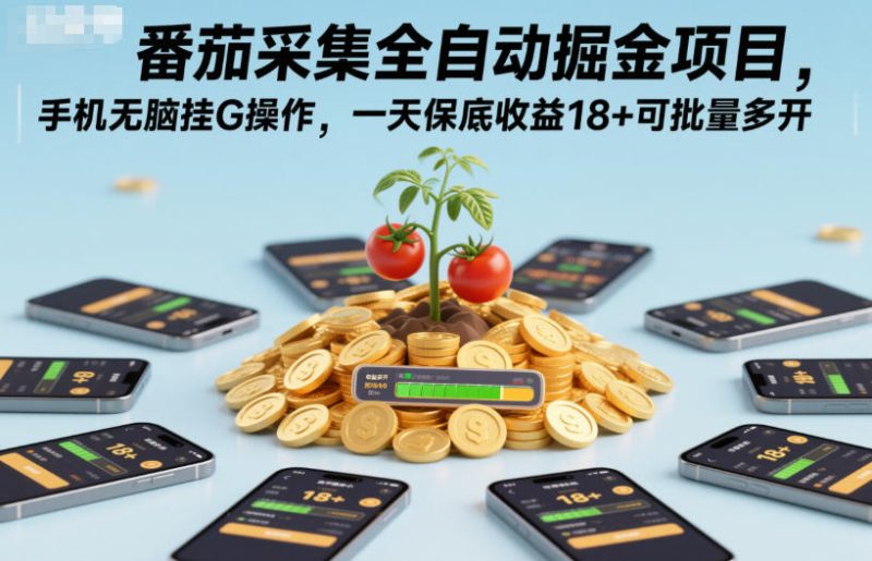 番茄采集全自动掘金项目，手机无脑挂G操作，一天保底收益18+可批量多开网赚项目-副业赚钱-互联网创业-资源整合百读客