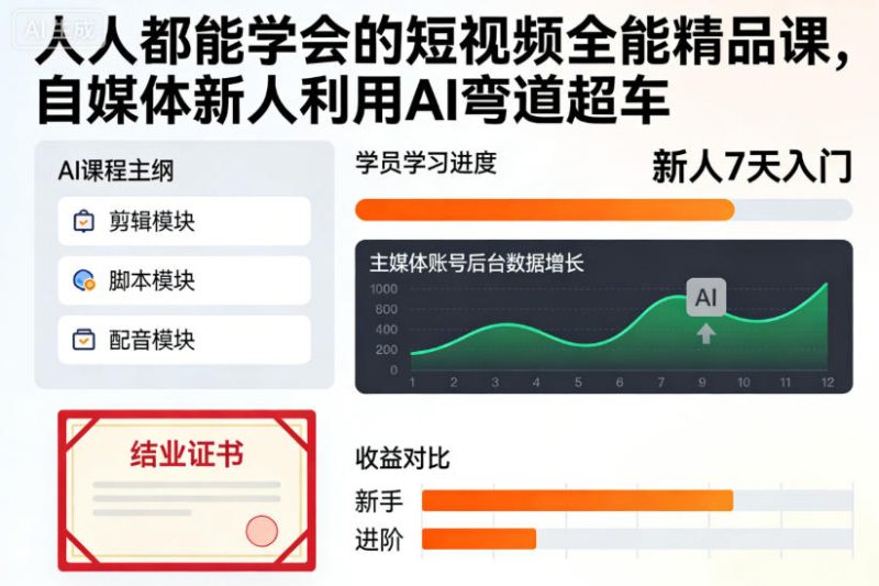 人人都能学会的短视频全能精品课，自媒体新人利用AI弯道超车网赚项目-副业赚钱-互联网创业-资源整合百读客