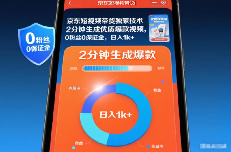 京东短视频带货独家技术，2分钟生成一条优质爆款视频，0粉丝0保证金，日入1k+网赚项目-副业赚钱-互联网创业-资源整合百读客