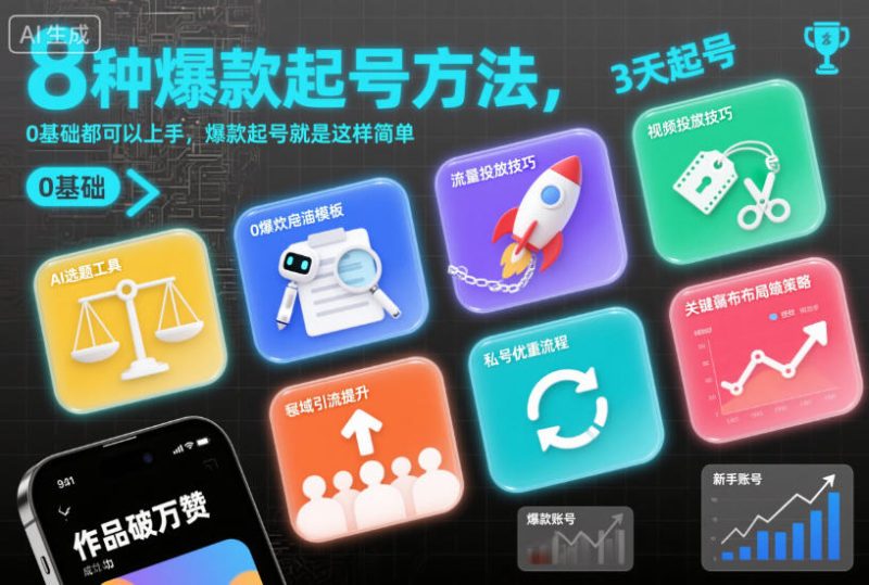 8种爆款起号方法,0基础都可以上手,爆款起号就是这样简单网赚项目-副业赚钱-互联网创业-资源整合百读客