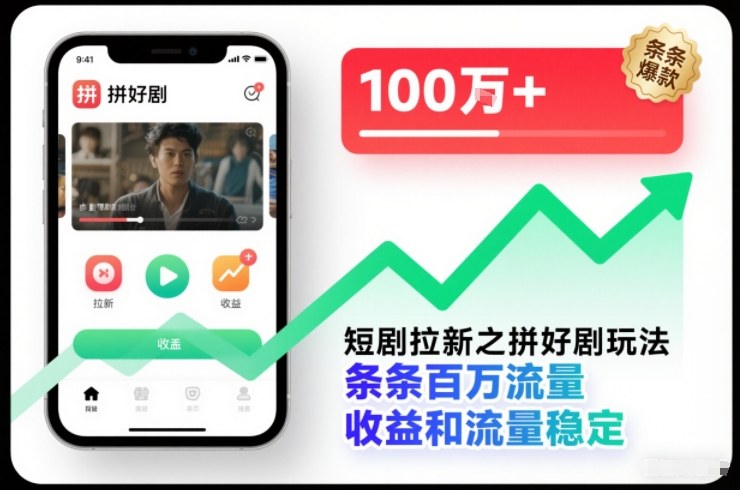 短剧拉新之拼好剧玩法，条条百万流量，收益和流量稳定网赚项目-副业赚钱-互联网创业-资源整合百读客