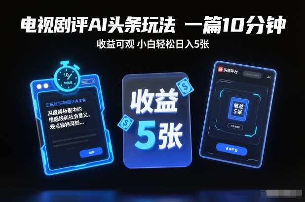 电视剧评AI头条玩法，一篇10分钟，收益可观，小白轻松日入5张+【独家】网赚项目-副业赚钱-互联网创业-资源整合百读客