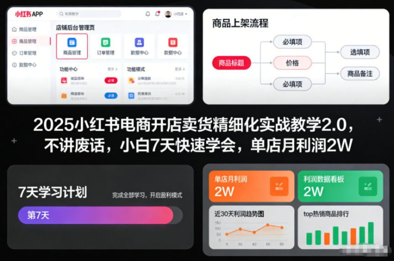 2025小红书电商开店卖货精细化实战教学2.0,不讲废话,小白7天快速学会,单店月利润2W网赚项目-副业赚钱-互联网创业-资源整合百读客